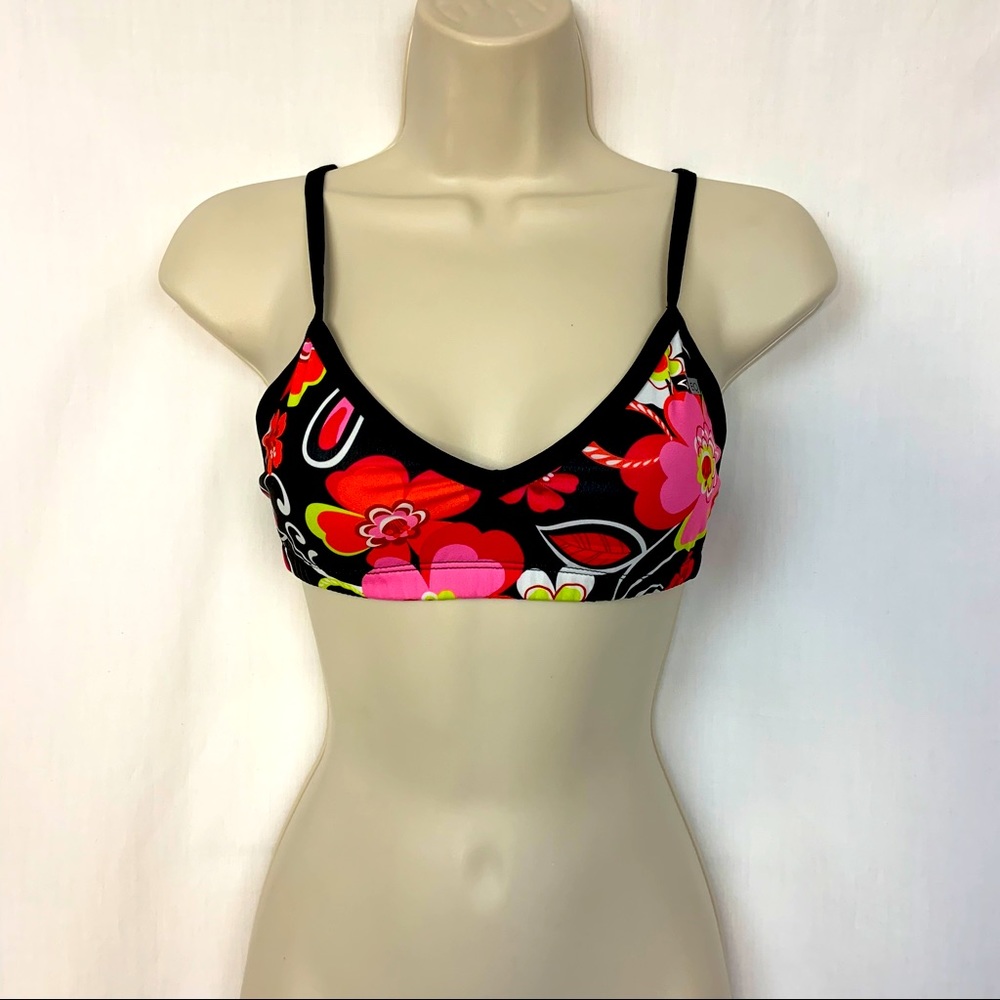 EQ Bikini Top S Small Floral Black Red Pink